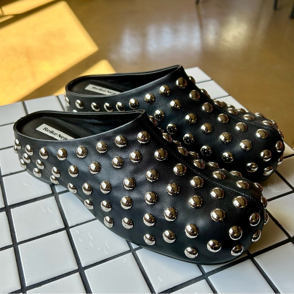 Reike Nen Black Silver Studded Leather Clogs, Sz EU 40 / US 10 new without box - Picture 2 of 7